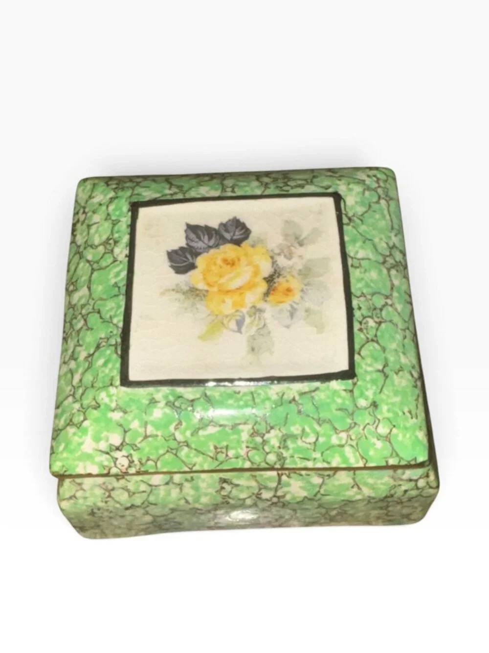 Vintage Belgium M.W. Ceramic Trinket Box With Floral Design